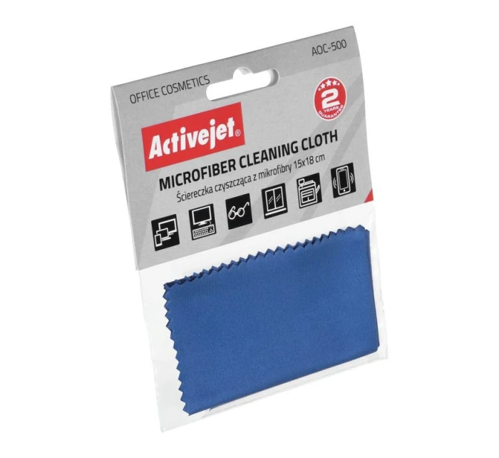 Activejet AOC-500 Čistící utěrka z mikrovlákna 15x18 cm, ideální na čištění notebooků, monitorů, klávesnic, počítačových skříní, tiskáren, kopírek, skenerů, telefonů, psacích strojů