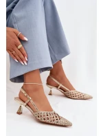 Pletené dámské sandály na podpatku zlaté model 22027857 - Boto