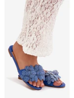 Dámské ploché modré pantofle s ozdobou Grelora