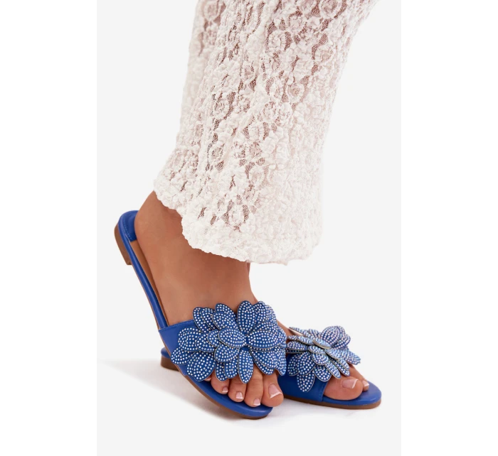 Dámské ploché modré pantofle s ozdobou Grelora