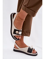 Kožené dámské sandály s ozdobou D&A model 22101318 Béžové - S.Barski