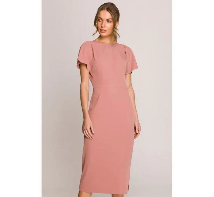 model 20966239 Tužkové šaty s rozparkem na boku růžové - STYLOVE model 20966239 Tužkové šaty s rozparkem na boku růžové - STYLOVE
