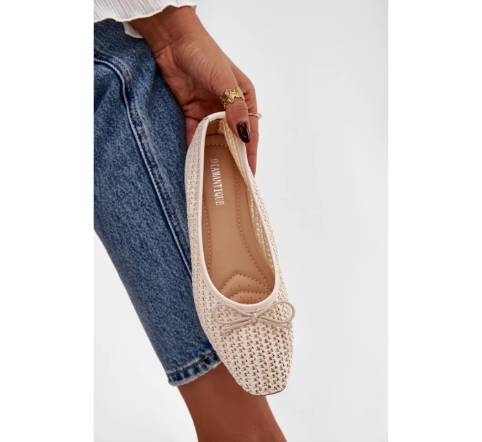 Dámské baleríny s pletením a mašlí model 21836971 – ecru - Kesi