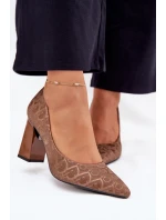 Dámské lodičky na sloupkovém podpatku model 21780731 Hnědá vzor - VINCEZA