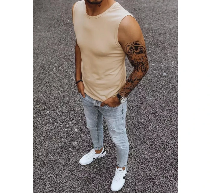 Pánské tričko bez rukávů s potiskem béžové FashionStreet RX4918