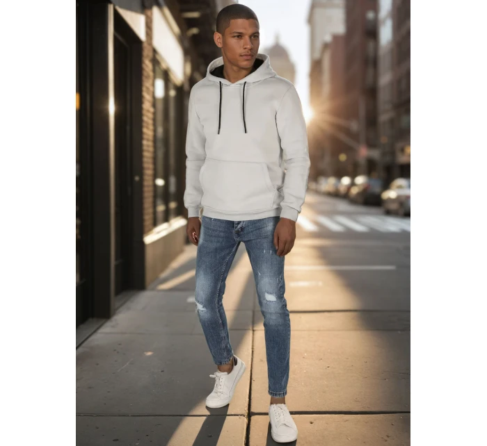 Pánská základní mikina s kapucí světle šedá FashionStreet BX5862