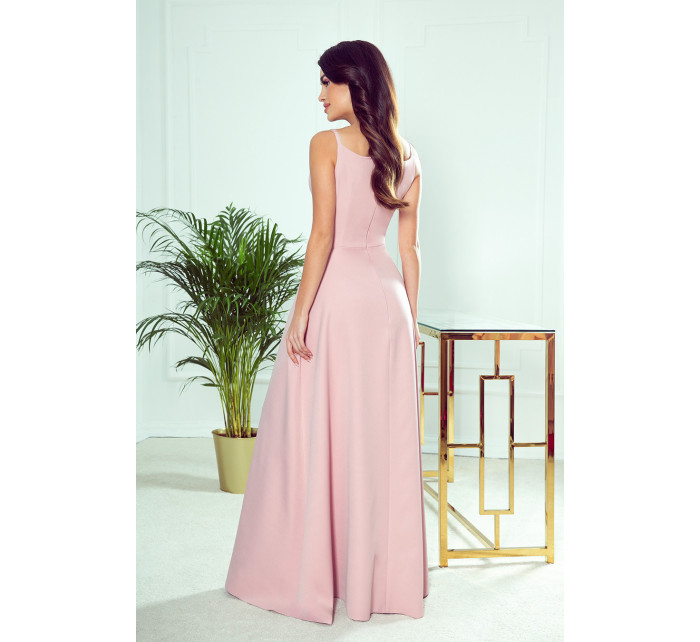CHIARA - Elegantní dámské maxi šaty na ramínkách v pudrově růžové barvě 299-2