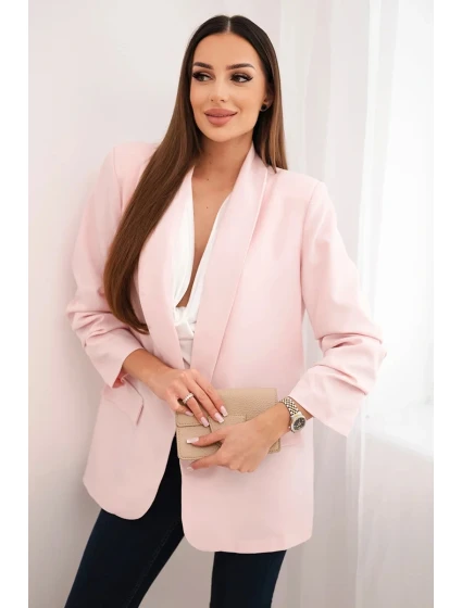 Elegantní sako s klopami pudrově růžové