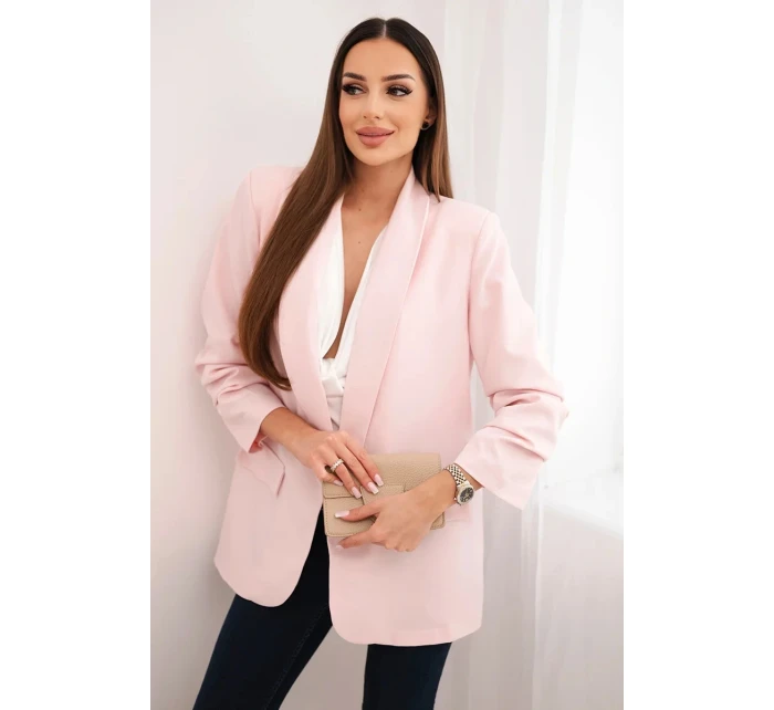 Elegantní sako s klopami pudrově růžové