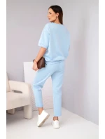 Dámský komplet viskózový máslo s krátkým rukávem a kalhotami s ohrnutým nohavicí modrý