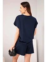 Dámský komplet z model 22147954 s halenkou a šortkami se záhyby námořnická modrá - K-Fashion