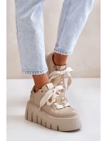 Dámské tenisky na masivní podrážce se zlatou ozdobou model 21672483 Béžové - CheBello