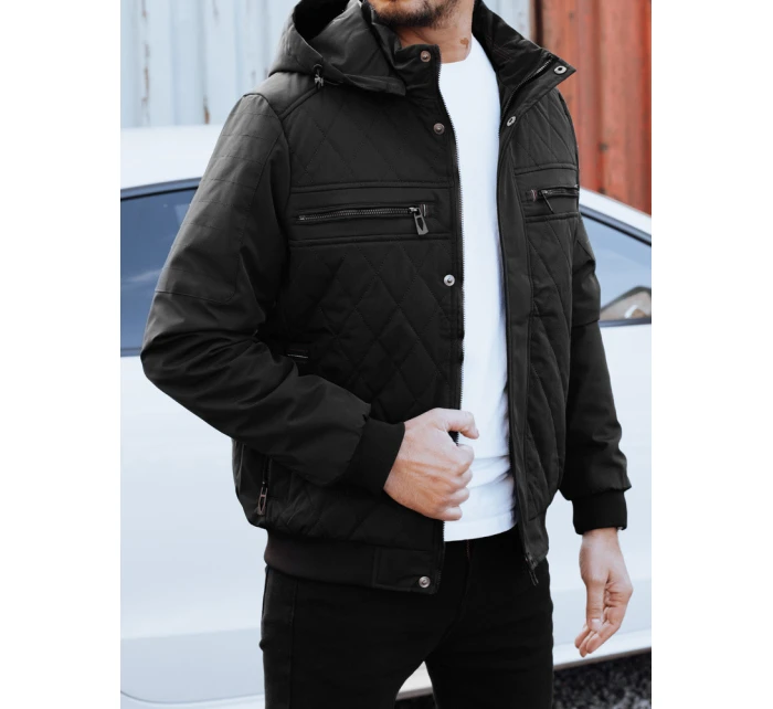 Pánská přechodná prošívaná bunda s kapucí černá FashionStreet TX5037