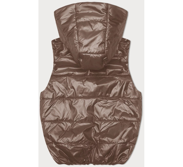 Tmavě béžová péřová vesta s odepínací kapucí (B8247-101)
