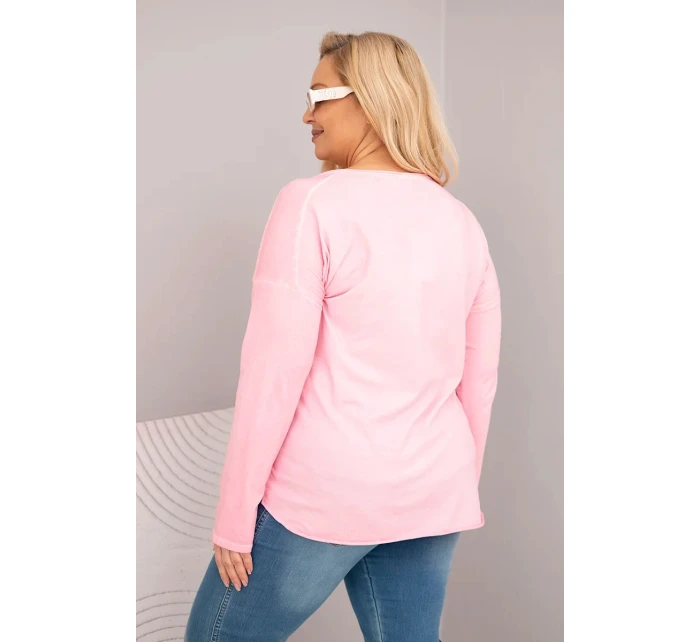 Dámská blůza Plus Size s V výstřihem a delším zadním dílem světle růžová