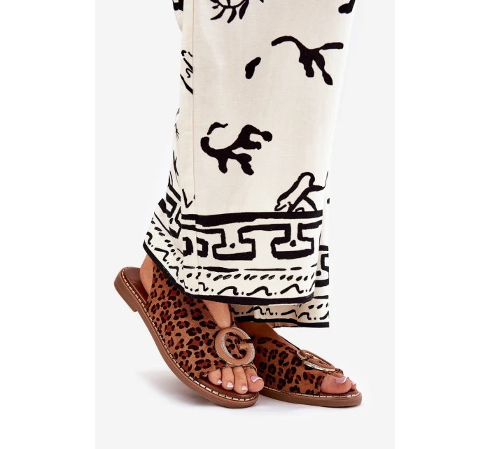 Ploché Sandály S Dekorací Pantera Hnědé Haliones Ploché Sandály S Dekorací Pantera Hnědé Haliones