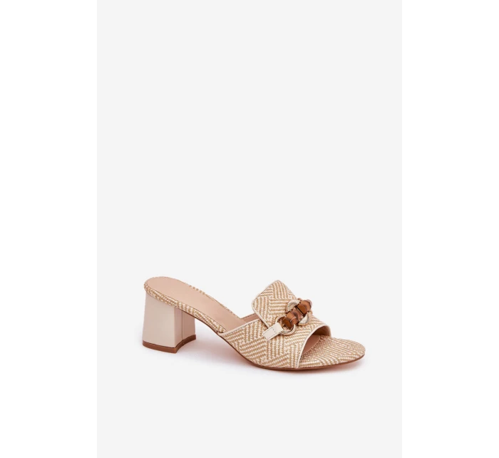 Dámské Pantofle Na Podpatku S Dekorací Béžové model 21689677 - Boto