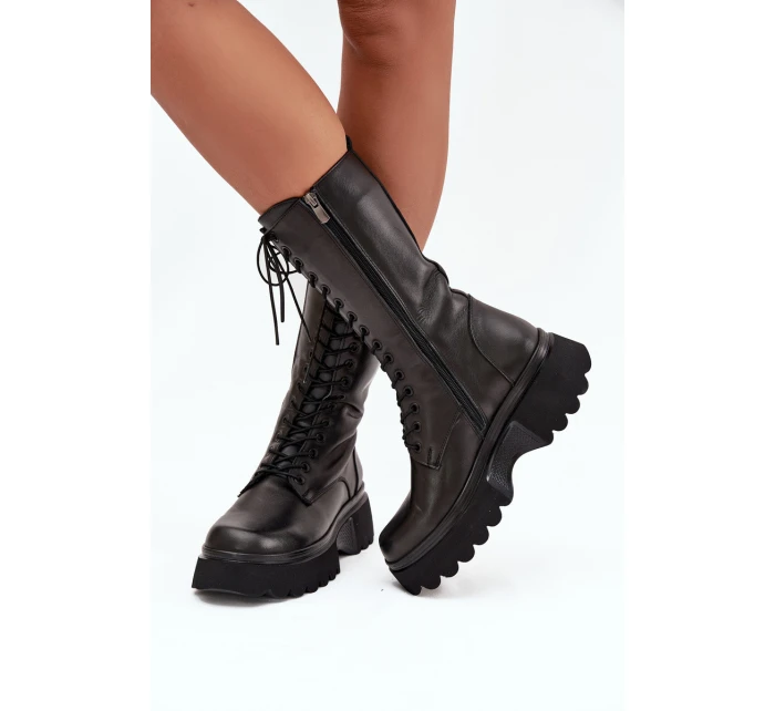 Kožené zimní kozačky s Černé model 21712089 - Artiker Kožené zimní kozačky s Černé model 21712089 - Artiker