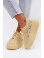 Pletené dámské tenisky na platformě Žluté Evalora