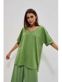 Jednoduché tričko s výstřihem do V - zelené