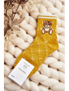 Vzorované dámské ponožky s medvídkem, žluté