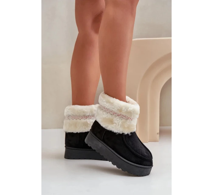 Dámské sněhule Deepanti na platformě s kožíškem a vzorem – černé