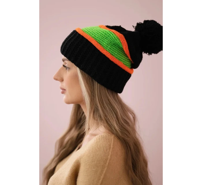 Dámská čepice Kinga K297 black+orange+green neon Dámská čepice Kinga K297 black+orange+green neon