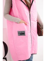 Dámská prošívaná vesta Plus Size s kapucí na zapínání cukrově růžová