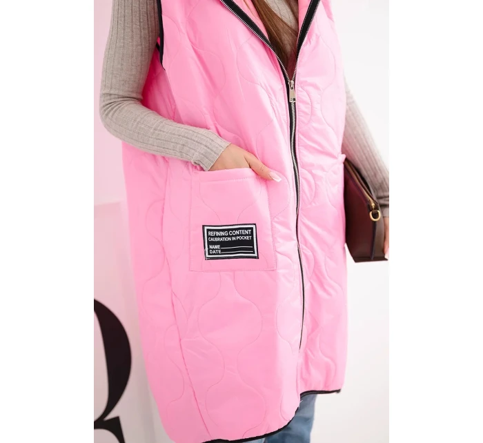 Dámská prošívaná vesta Plus Size s kapucí na zapínání cukrově růžová