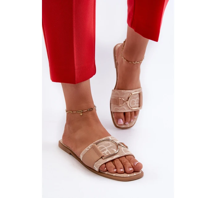 Lesklé Dámské Žabky S Ozdobou Beige model 21660668 - Boto