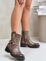 Zazoo 60480 Kožené Boty Na Nízkém Podpatku Zateplené Hnědošedé