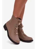 Kožené Dámské Kotníkové Boty S Ozdobnými  Béžové model 21712816 - Boto