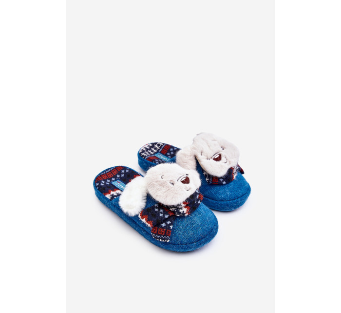 Dětské papuče na silné podrážce s medvídkem, modré, Dasca