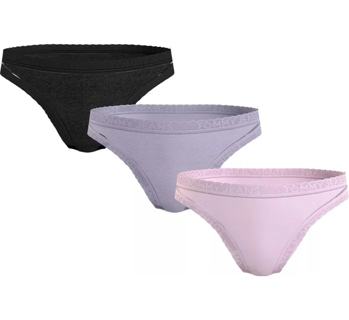 Dámské kalhotky 3Pack UW0UW05018 0V9 černé/fialové/sv. růžové - Tommy Hilfiger
