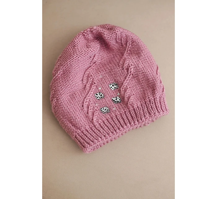 Dámská zimní čepice vlněná s krystaly a vzorem model 21859337 mocca - K-Fashion