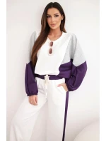 Dámský komplet model 21938026 s volnou mikinou a kalhotami s širokým nohavicí tmavě fialový - K-Fashion