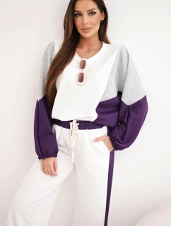 Dámský komplet model 21938026 s volnou mikinou a kalhotami s širokým nohavicí tmavě fialový - K-Fashion