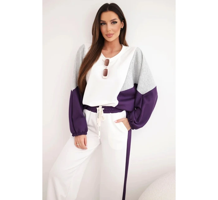 Dámský komplet model 21938026 s volnou mikinou a kalhotami s širokým nohavicí tmavě fialový - K-Fashion