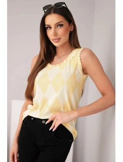 Dámská viskózová blůza s a volánkem výstřihu žlutá model 21954928 - K-Fashion