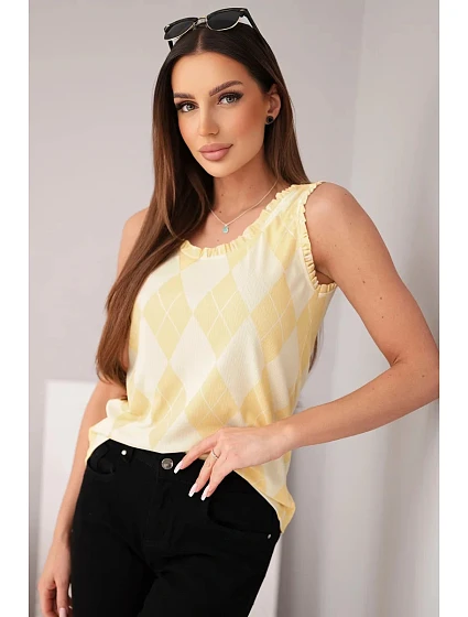 Dámská viskózová blůza s a volánkem výstřihu žlutá model 21954928 - K-Fashion