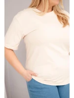 Dámská bavlněná halenka Plus Size s krátkým rukávem basic béžová
