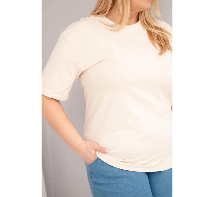 Dámská bavlněná halenka Plus Size s krátkým rukávem basic béžová