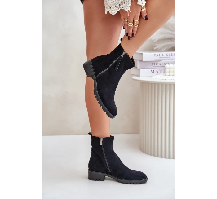 Botky Z Eko Semiše Na Plochém Podpatku Černé model 21676699 - Boto Botky Z Eko Semiše Na Plochém Podpatku Černé model 21676699 - Boto