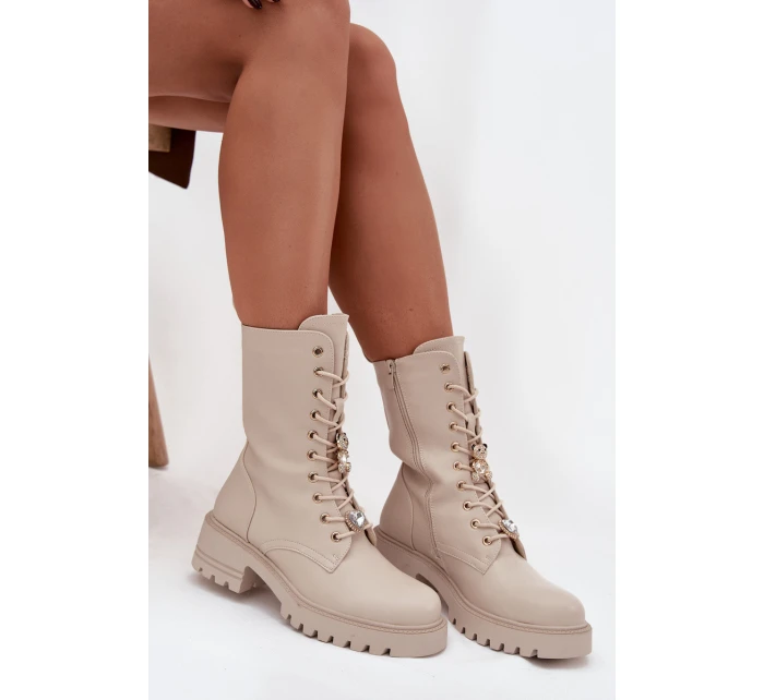 Dámské workery s přezkami Medvídek Srdce Béžové model 21744660 - Boto