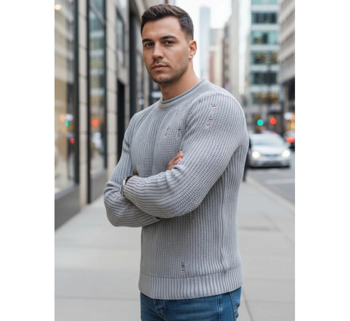 Pánský světle šedý svetr Dstreet model 21966892 - FashionStreet Pánský světle šedý svetr Dstreet model 21966892 - FashionStreet