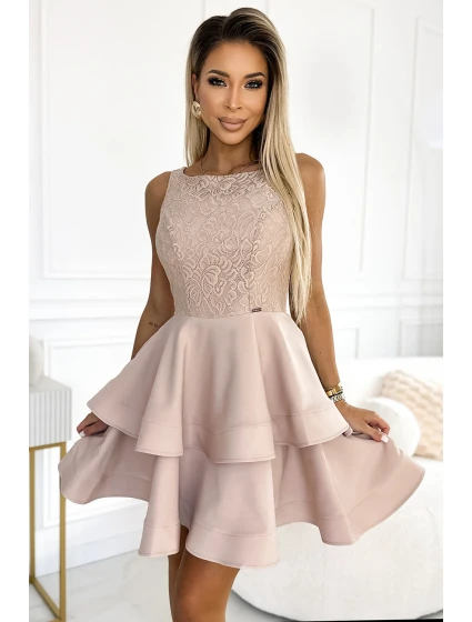 LAURA Béžové dámské rozšířené šaty s vrchní částí model 20069977 - numoco