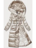 Dlouhá béžová dámská bunda s opaskem (AG1-J9090)