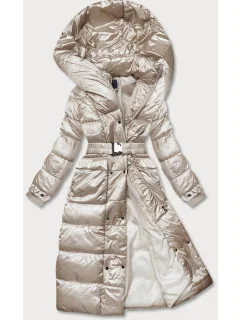 Dlouhá béžová dámská bunda s opaskem (AG1-J9090)