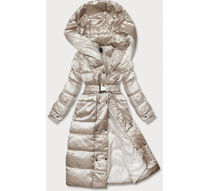 Dlouhá béžová dámská bunda s opaskem (AG1-J9090)