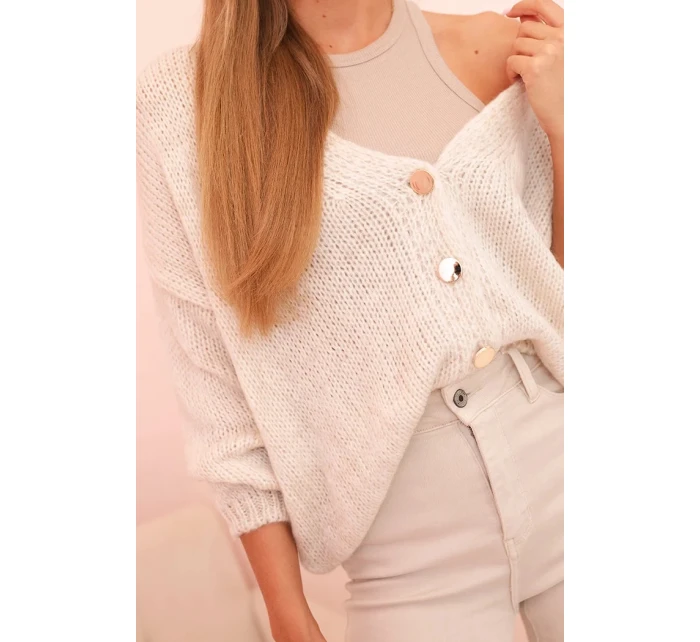 Dámský svetr s výstřihem do V a knoflíky béžový Dámský svetr s výstřihem do V a knoflíky béžový